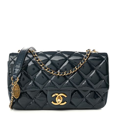 CHANEL Patent Goatskin Quilted Small CC Eyelet Flap